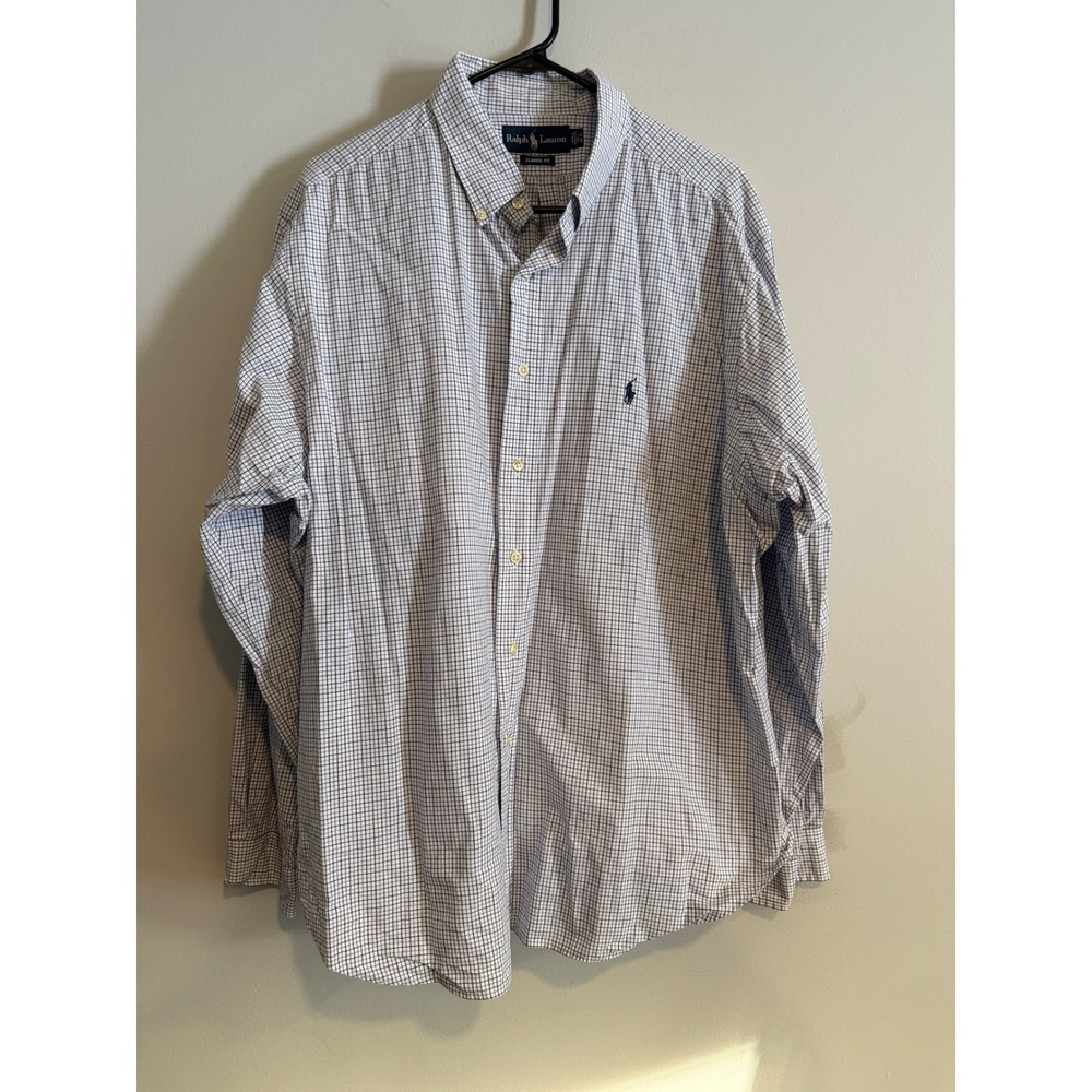 Ralph Lauren Classic Fit Gingham Check Button Down Shirt Men Large Blue White‎